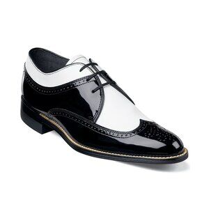 Stacy Adams Dayton Wing Tip Men’s Dress Shoes Black Patent & White Leather  Size
